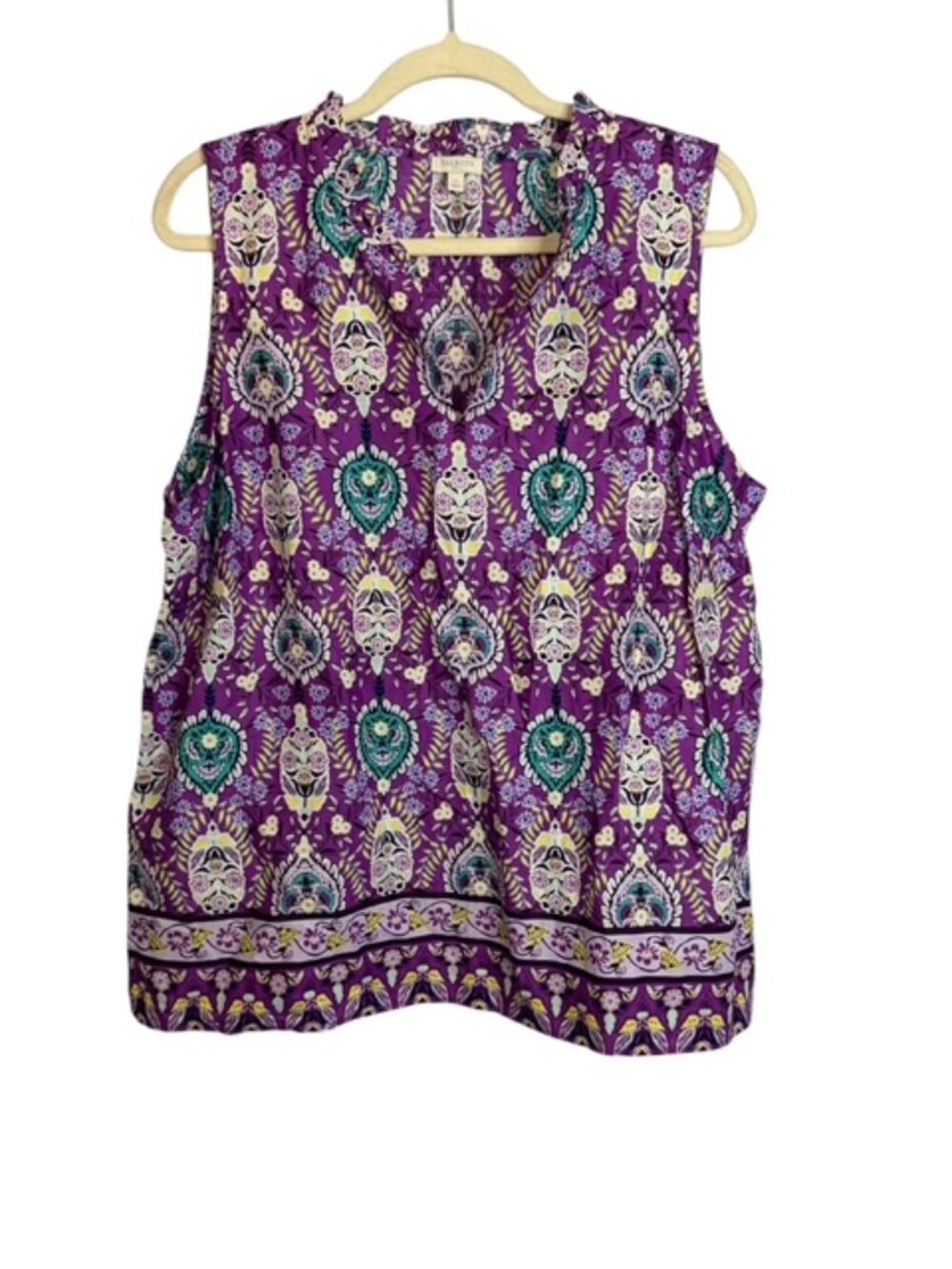 Talbots Tank Top Women's XL Floral Lightweight Summer Sleeveless Purple White